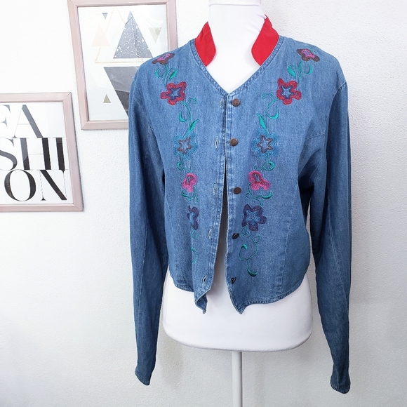 Vintage Wrangler Floral Embroidered Cropped Jacket - Picture 4 of 7